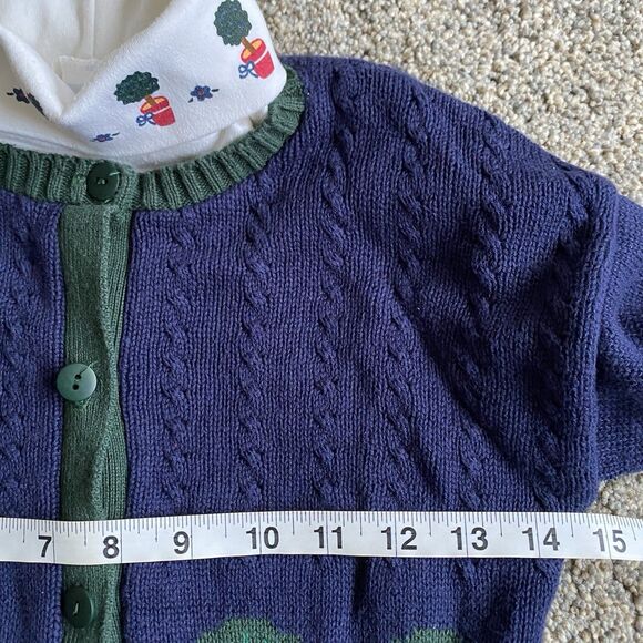 Vintage 80s Hartstrings Cardigan Sweater Girls 6 Button Up Navy Cotton Christmas - Picture 5 of 16